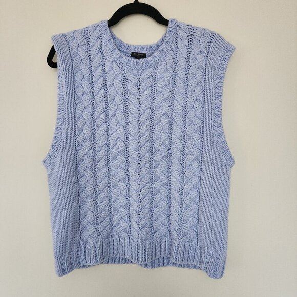 Talbots Sweaters - Talbots XLP Cable Knit V-Neck Sleeveless Sweater Vest Baby Blue Crew Neck Thick